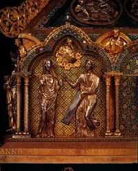 Bebudelsen, 1205 (forgyldt sølv, kobberforgyldt, emalje og filigran over træ)